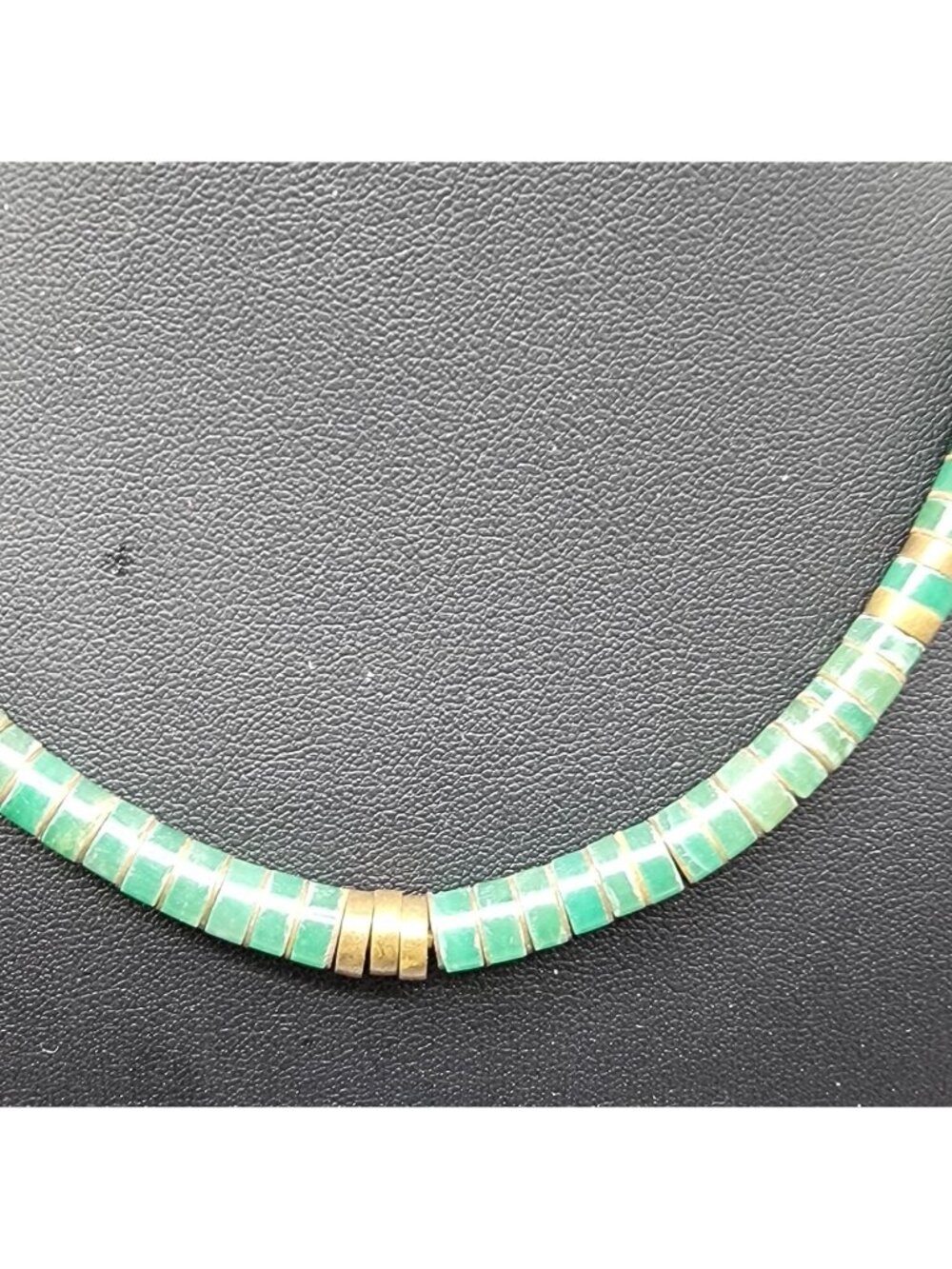 Vintage Southwestern Green Turquoise Heishi Disc Bead Necklace 16" 1970s - Picture 3 of 15
